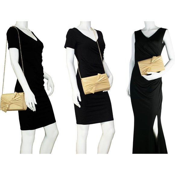 Women Satin Bow Flap Formal Party Clutch - Picture 7 of 7